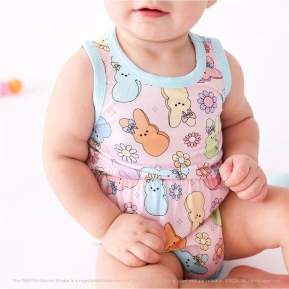 NWT Posh Peanut Bamboo Addison Mae Varsity Sleeveless Romper Bunny 12-18 months - Picture 5 of 7